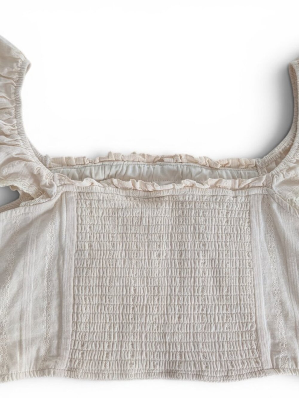 Altar'd State Cream Lace Trim Ruffle Crop Top Size M Boho — EUC - Picture 4 of 6